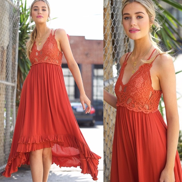 ❤️ MOST LOVED! Marsala Boho Lace Ruffle Hem Dress - Picture 2 of 4